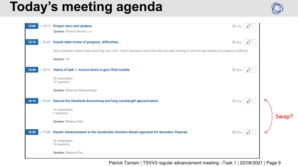 today s meeting agenda