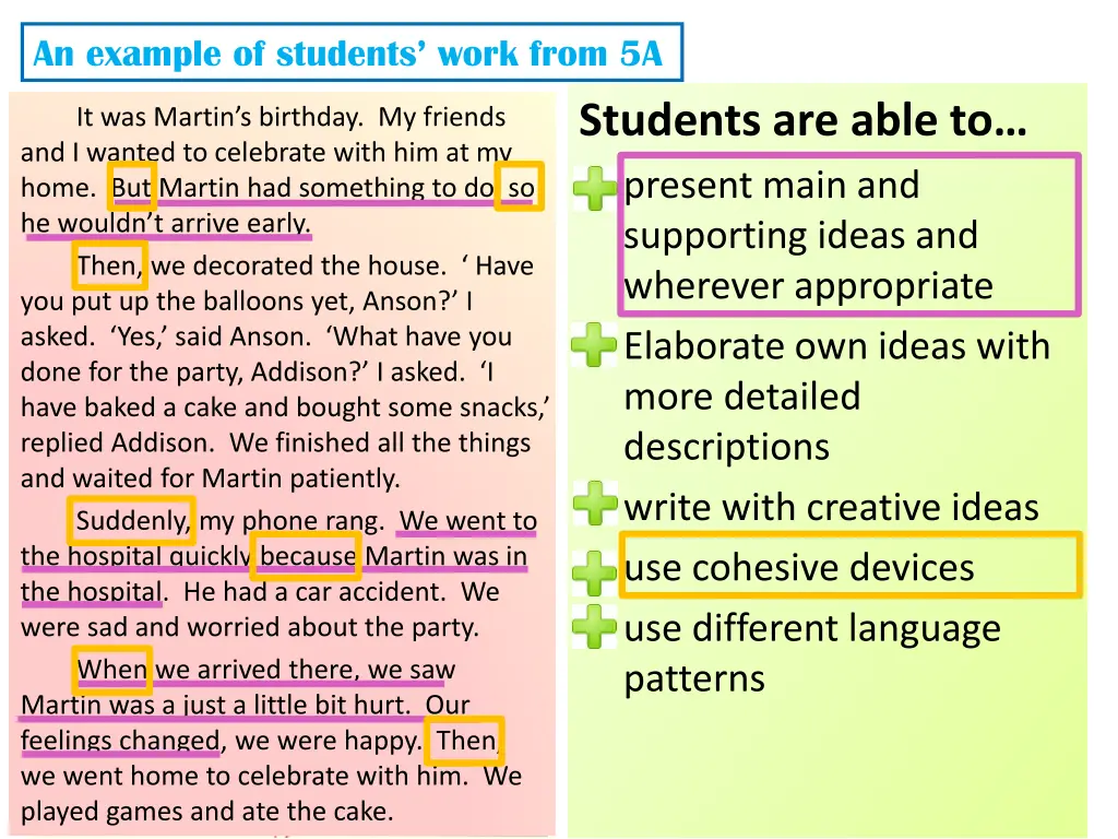 an example of students work from 5a