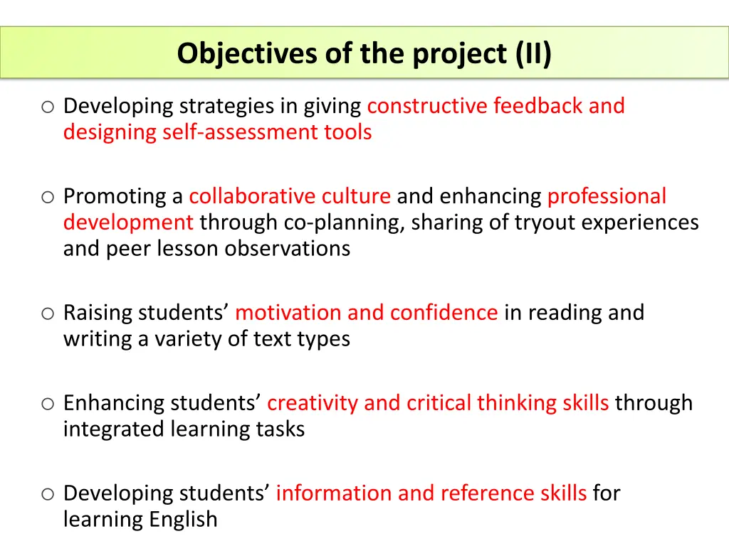 objectives of the project ii