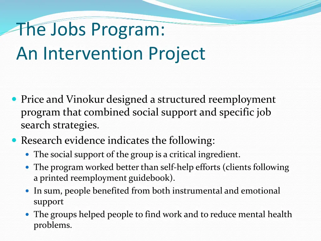 the jobs program an intervention project