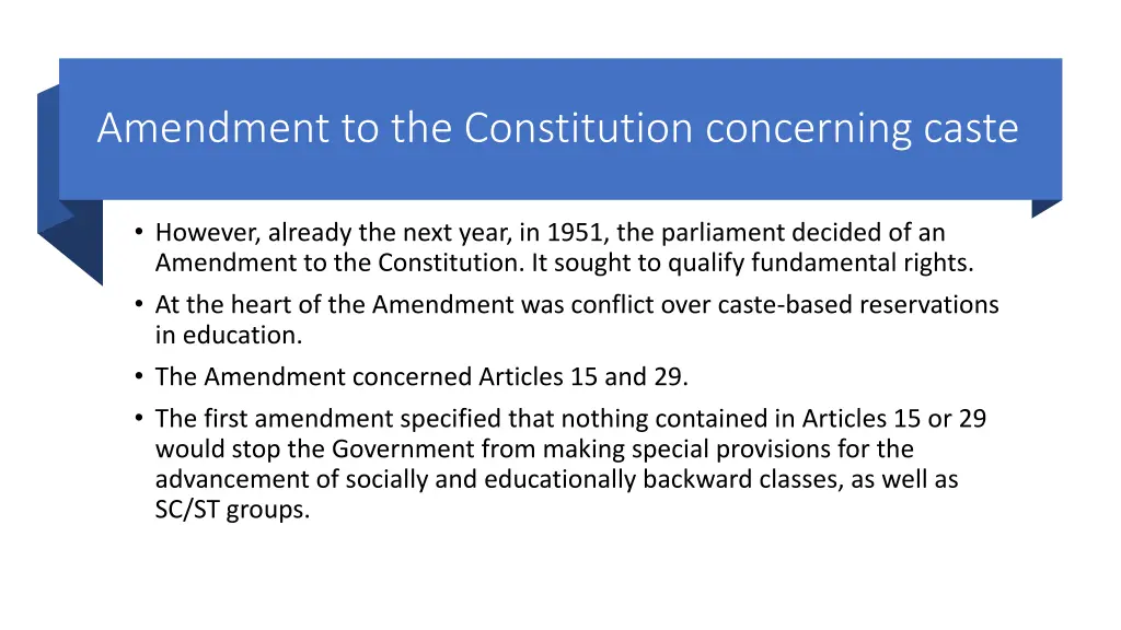 amendment to the constitution concerning caste