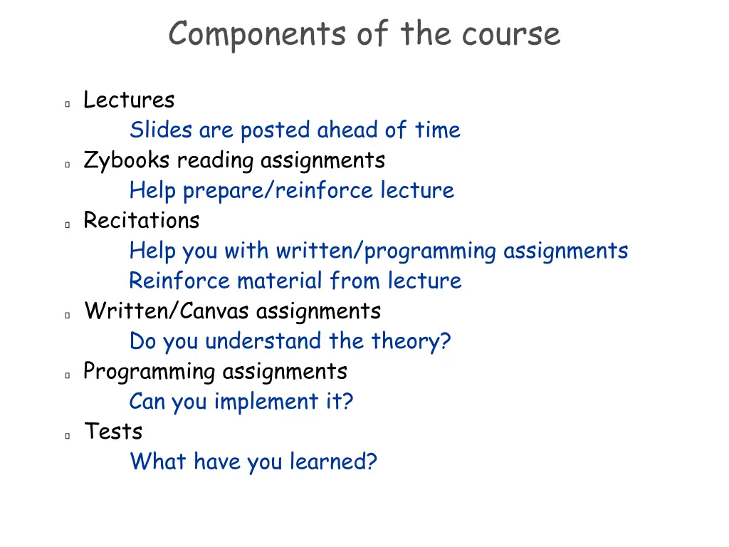 components of the course