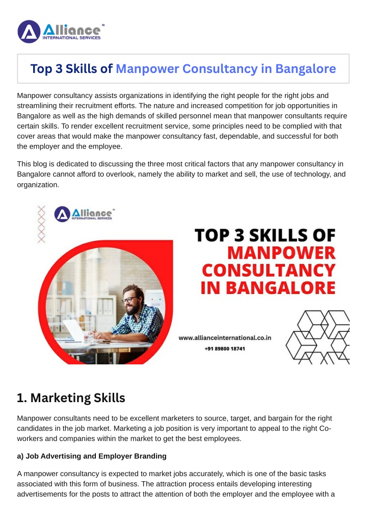 top 3 skills of manpower consultancy in bangalore