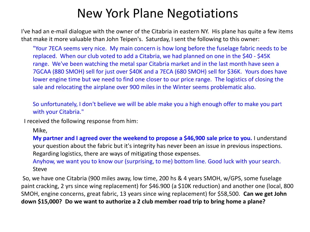 new york plane negotiations