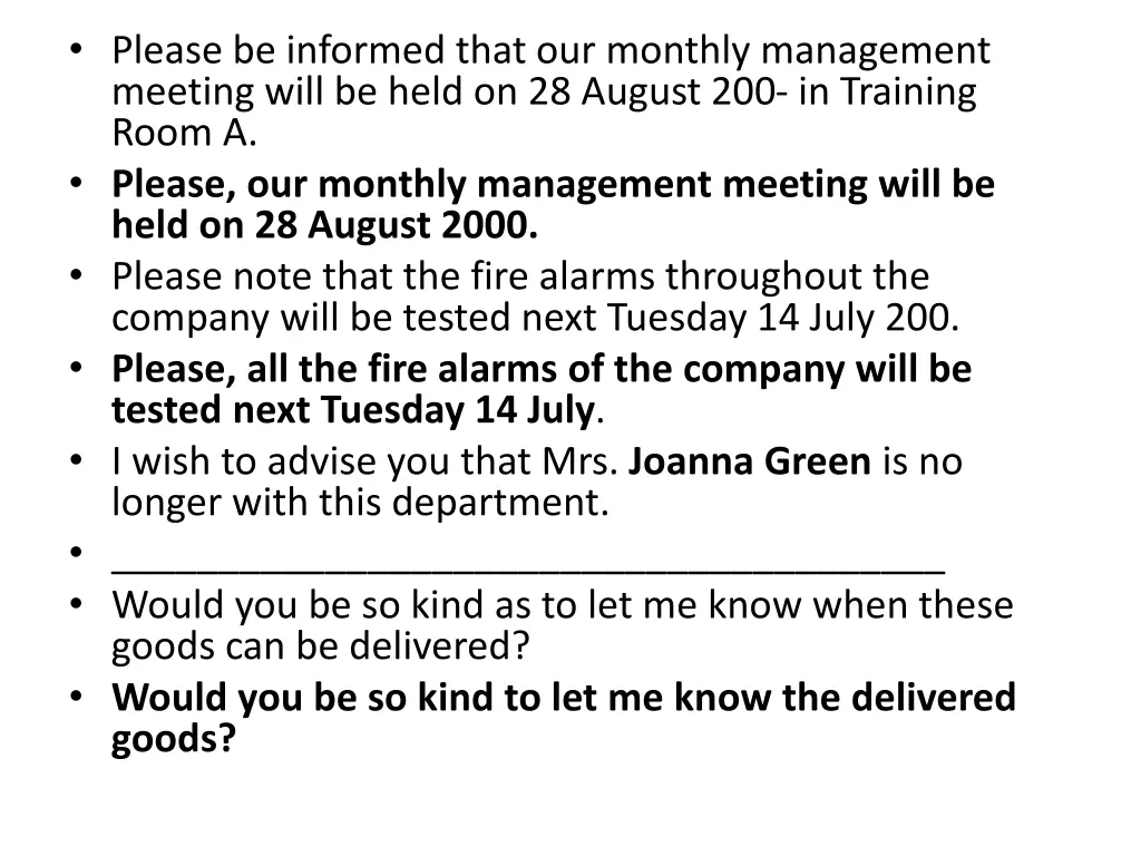 please be informed that our monthly management