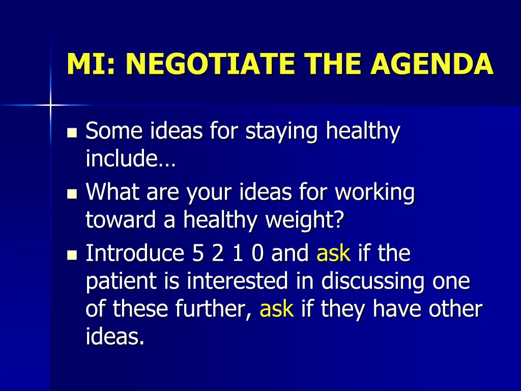 mi negotiate the agenda