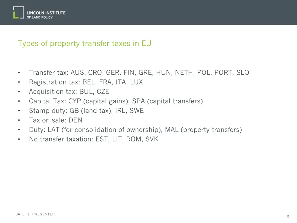 types of property transfer taxes in eu