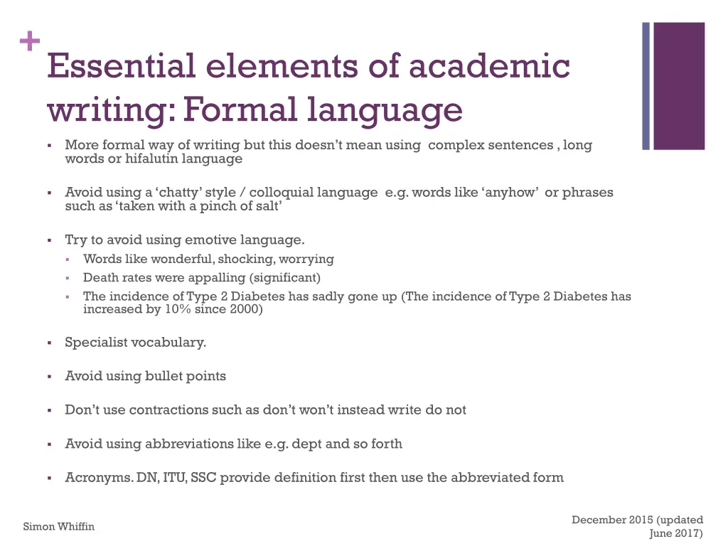 essential elements of academic writing formal