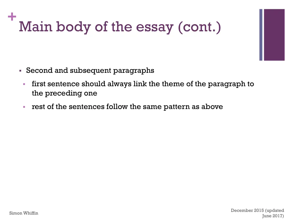 main body of the essay cont