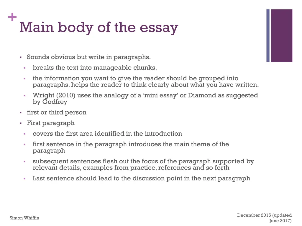 main body of the essay