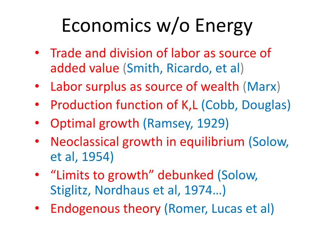 economics w o energy