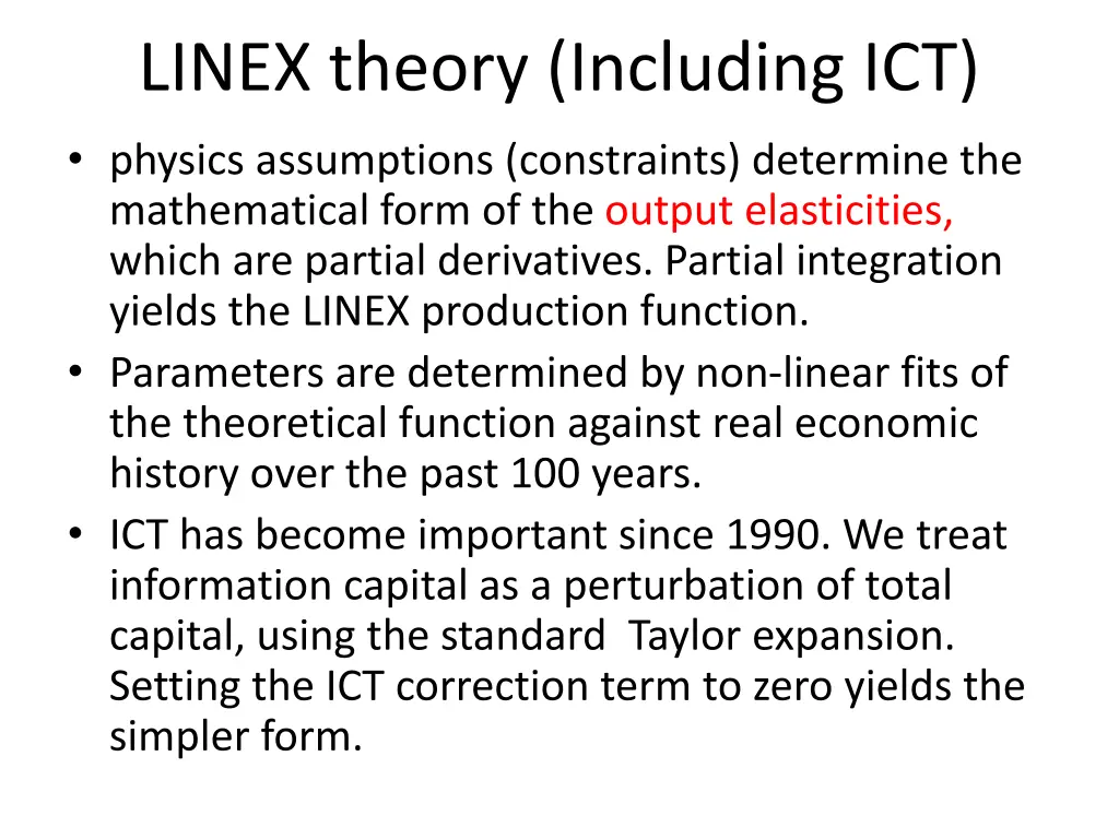 linex theory including ict physics assumptions