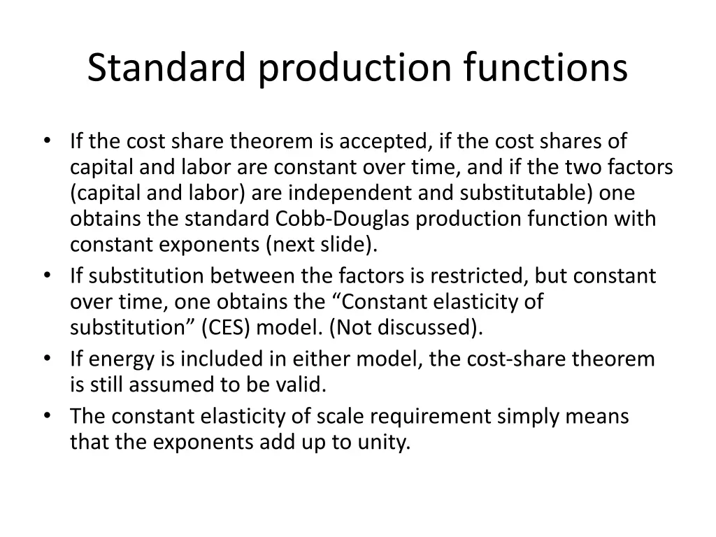 standard production functions