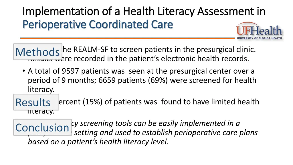 implementation of a health literacy assessment