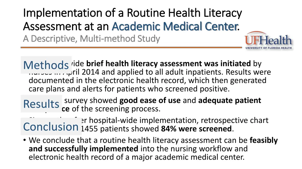 implementation of a routine health literacy