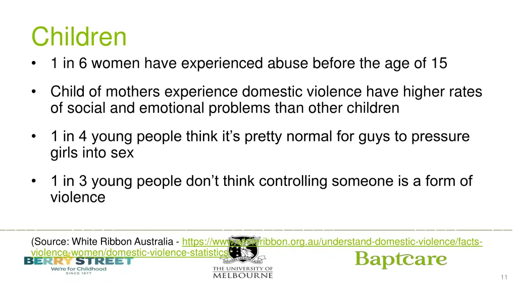 children 1 in 6 women have experienced abuse