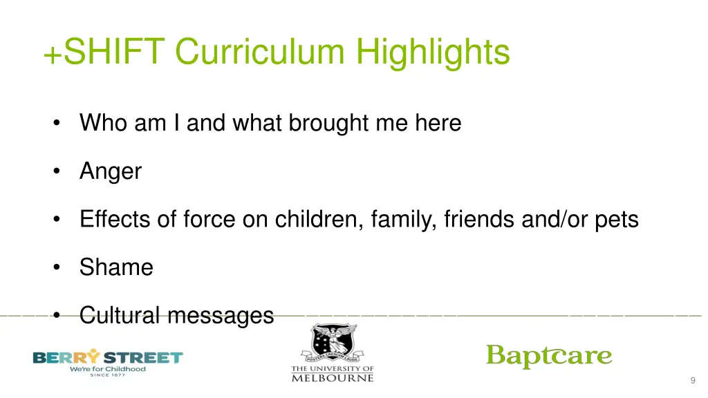 shift curriculum highlights