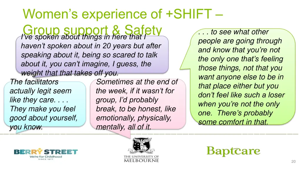 women s experience of shift group support safety