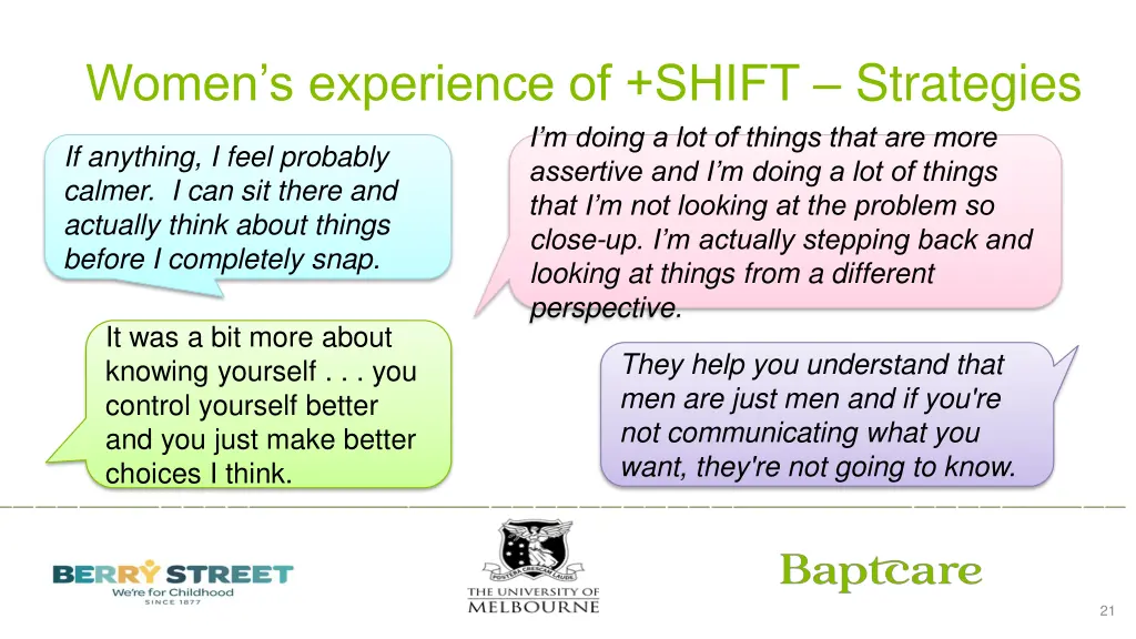 women s experience of shift strategies i m doing