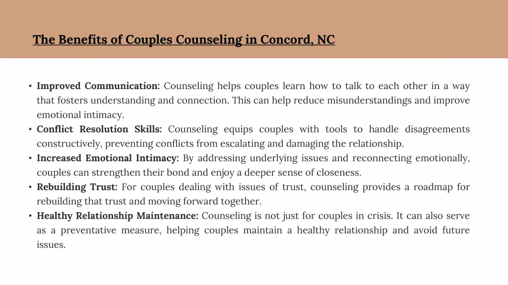 the benefits of couples counseling in concord nc