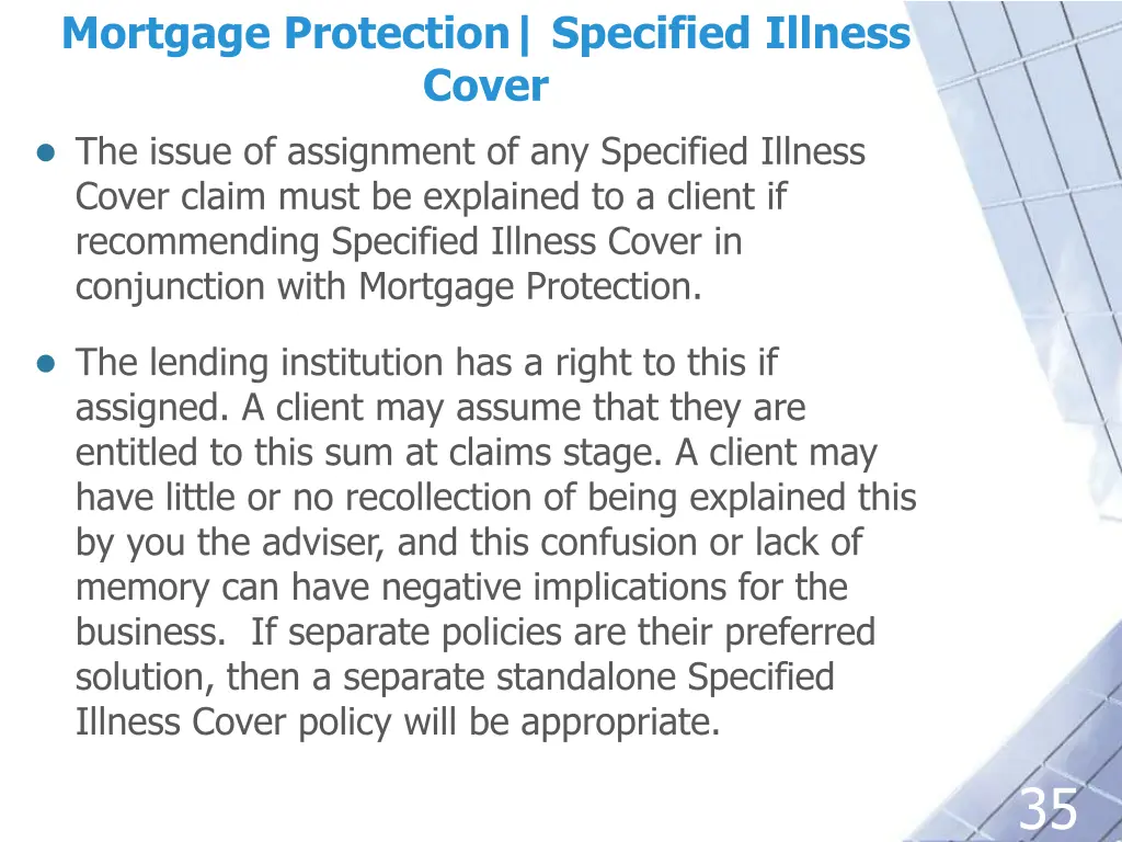 mortgage protection specified illness cover