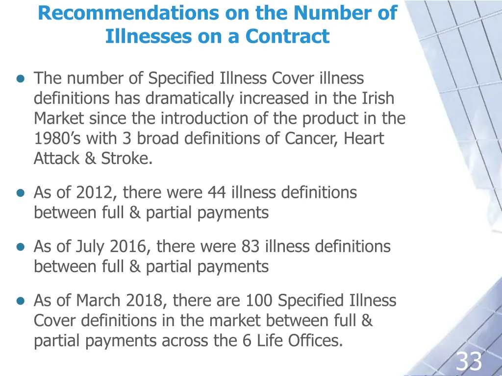 recommendations on the number of illnesses 1