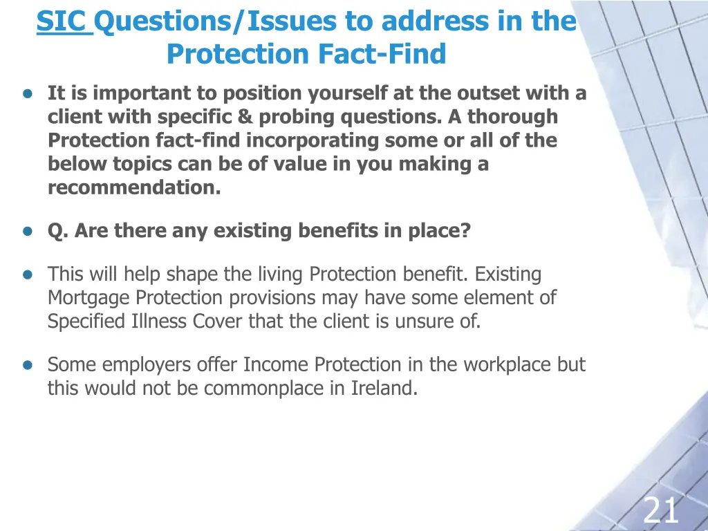 sic questions issues to address in the protection