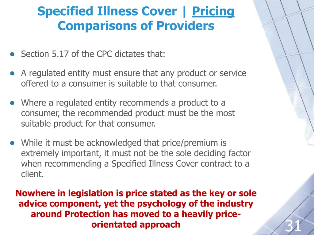 specified illness cover pricing comparisons 1