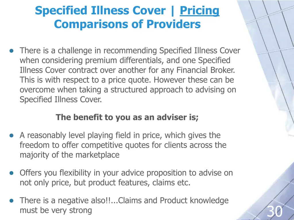 specified illness cover pricing comparisons