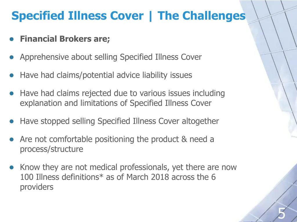 specified illness cover the challenges