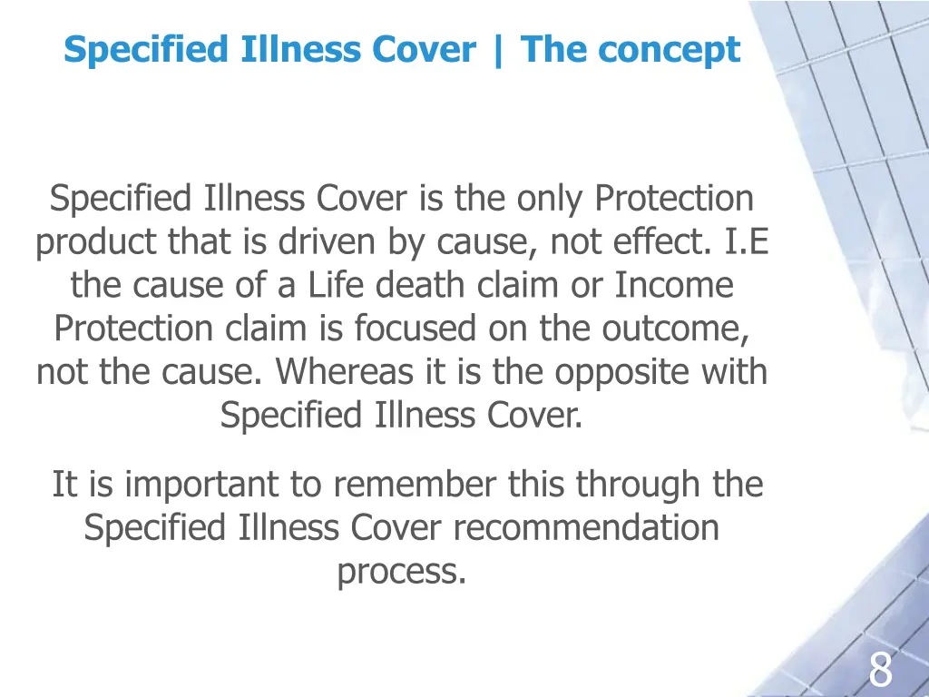 specified illness cover the concept