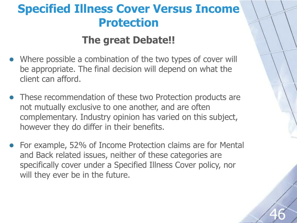 specified illness cover versus income protection