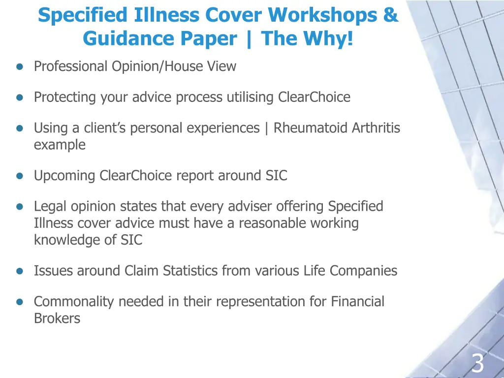 specified illness cover workshops guidance paper 1