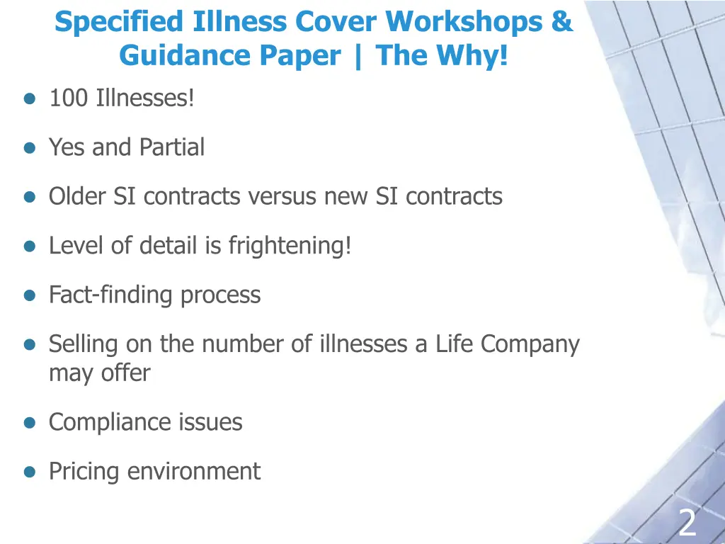 specified illness cover workshops guidance paper