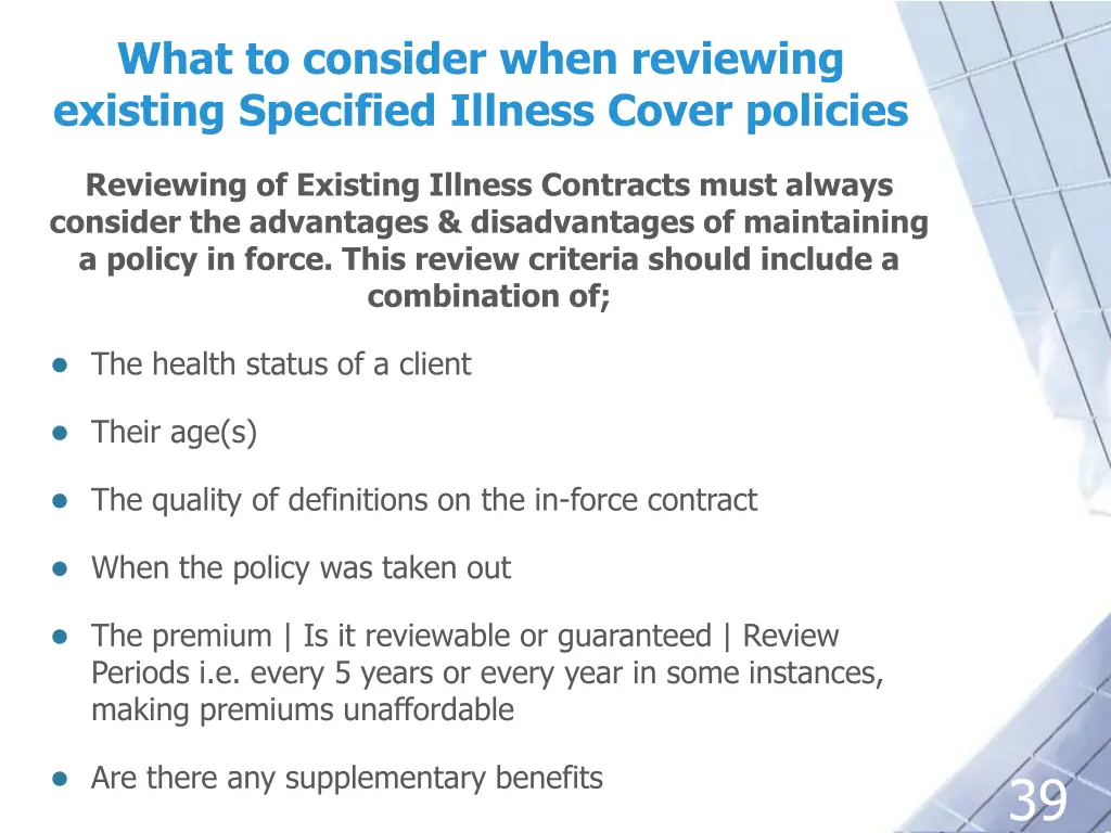 what to consider when reviewing existing