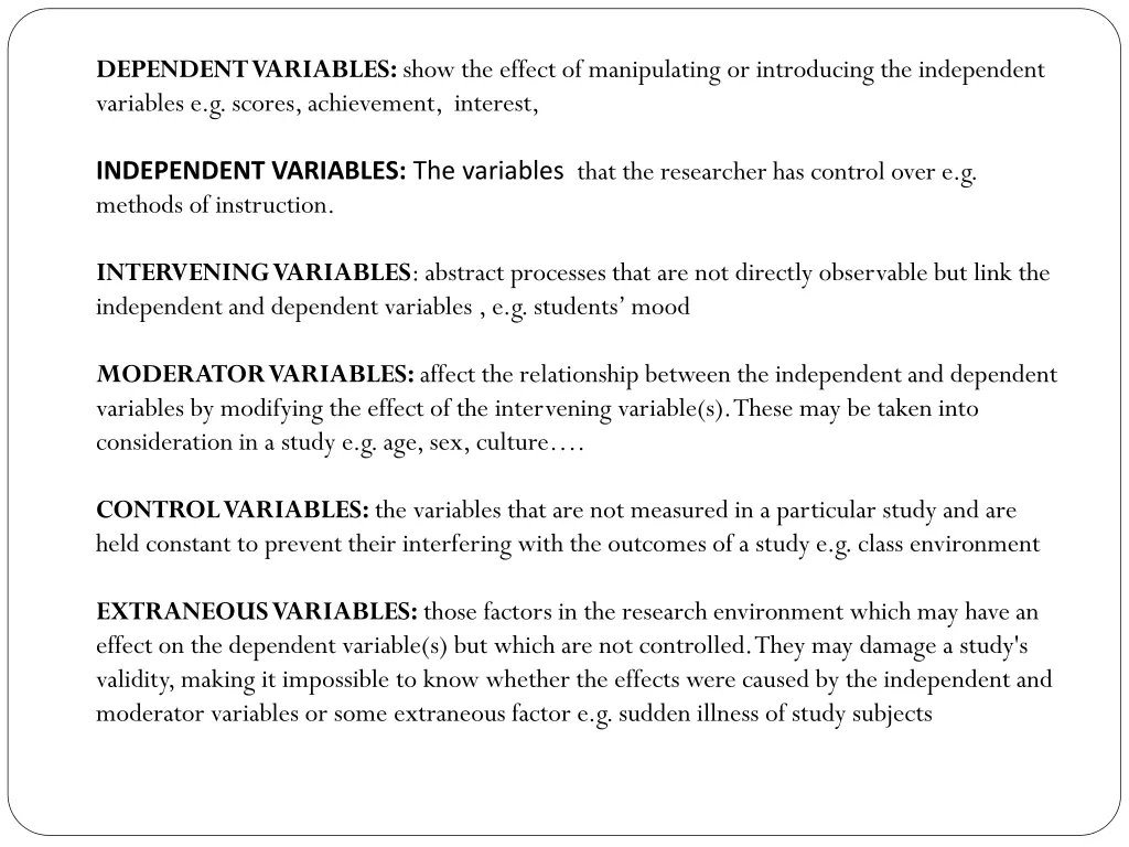 dependent variables show the effect