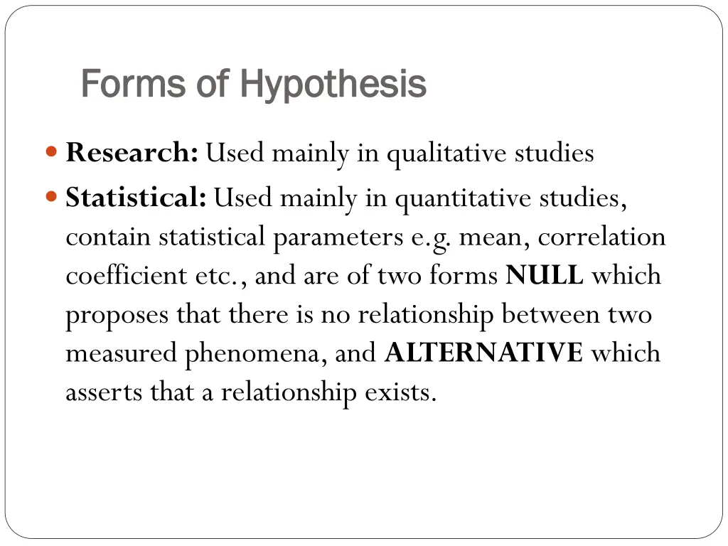 forms of hypothesis forms of hypothesis