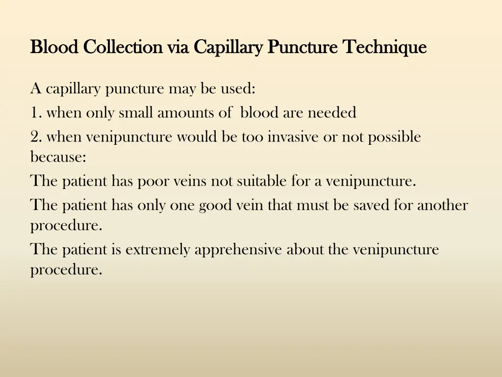 blood collection via capillary puncture technique