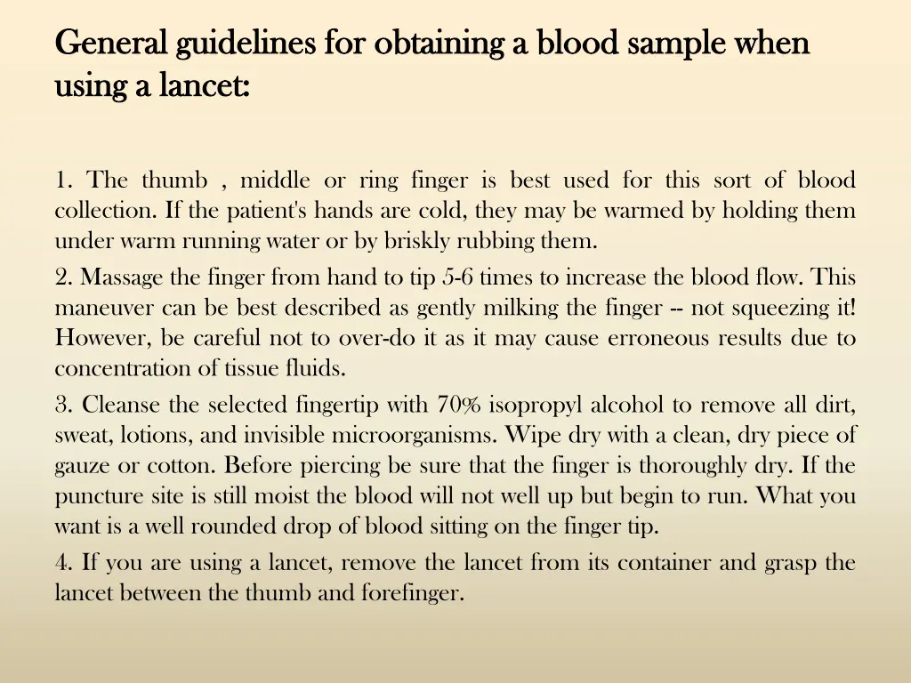 general guidelines for obtaining a blood sample