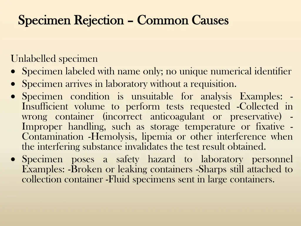 specimen rejection specimen rejection common