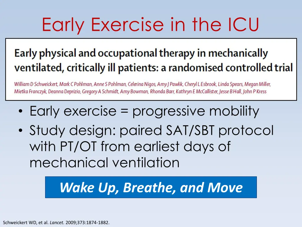 early exercise in the icu