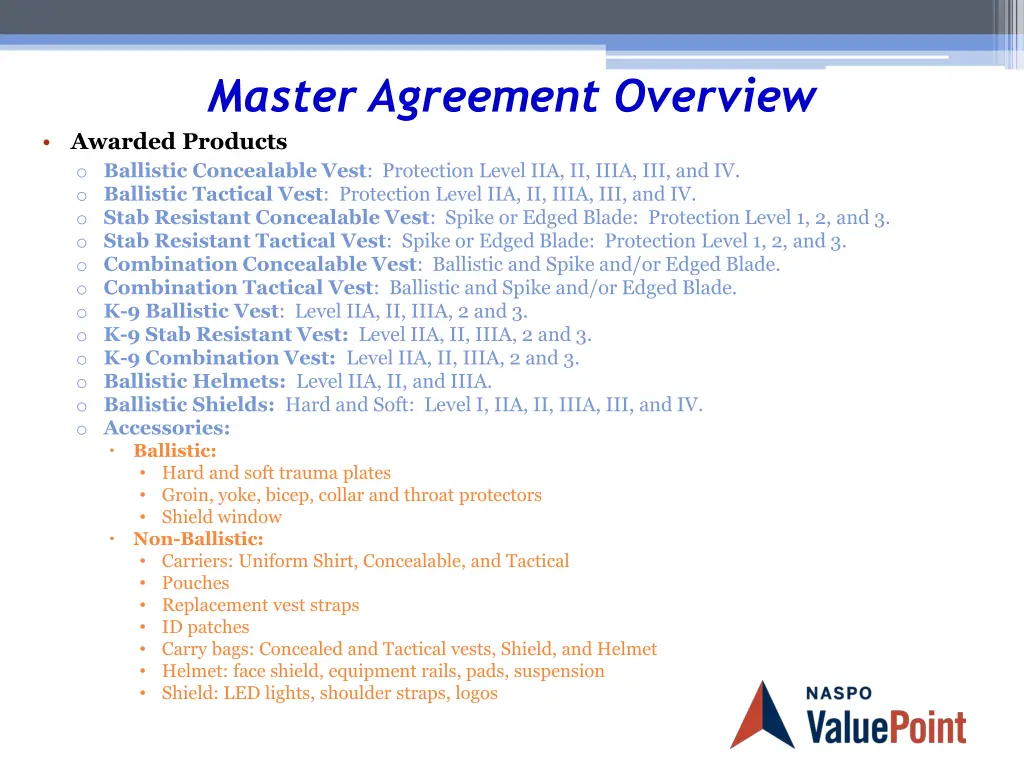 master agreement overview awarded products