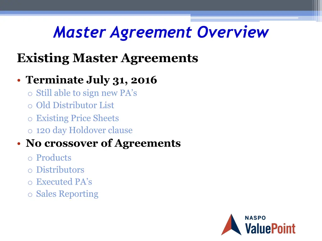 master agreement overview