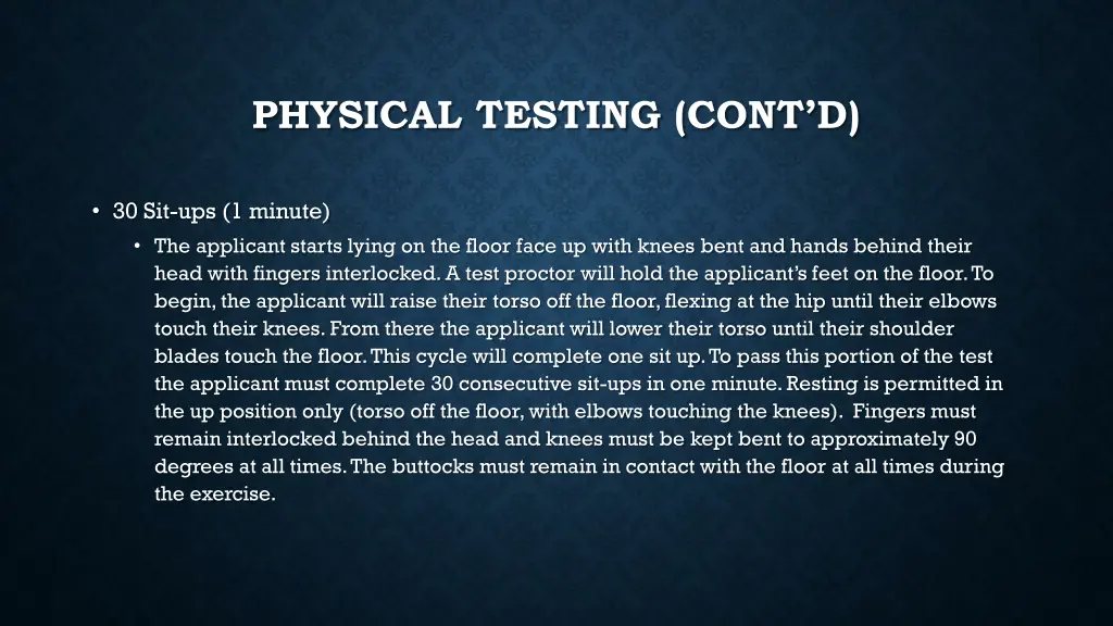 physical testing cont d