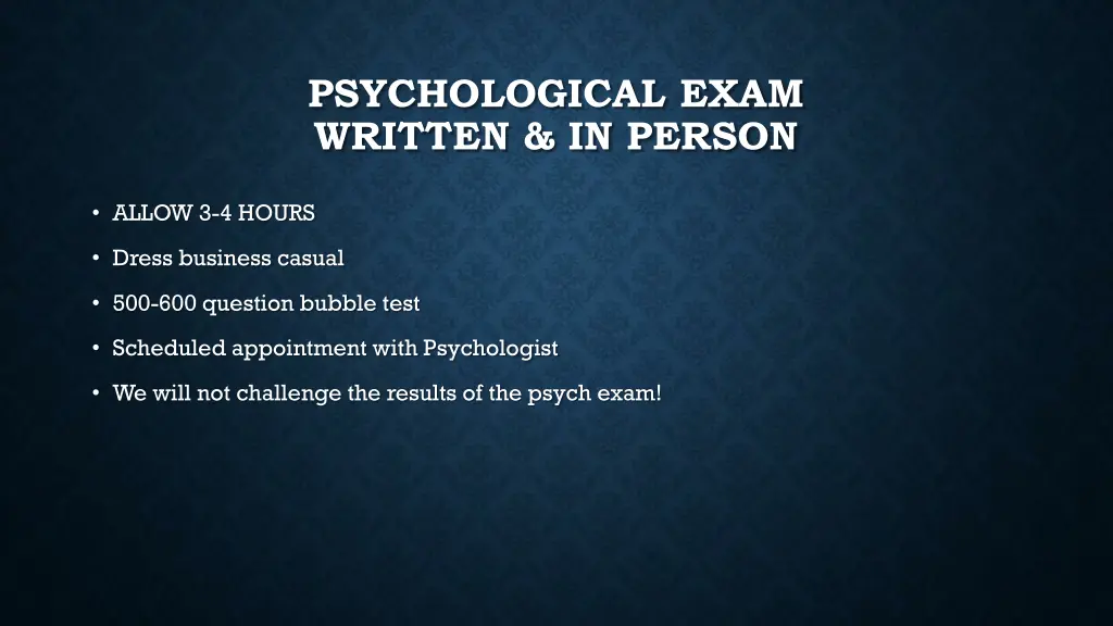 psychological exam written in person