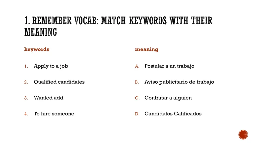 1 remember vocab match keywords with their meaning