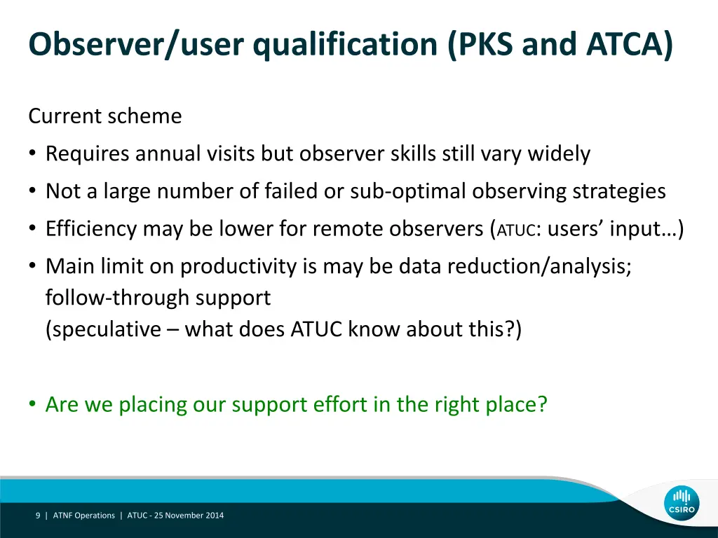 observer user qualification pks and atca