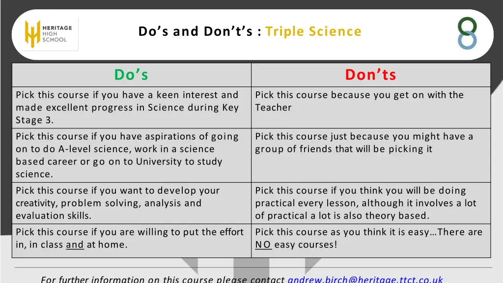 do s and don t s triple science