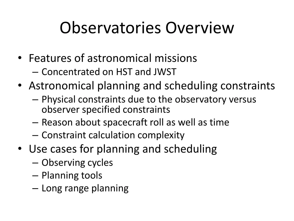 observatories overview