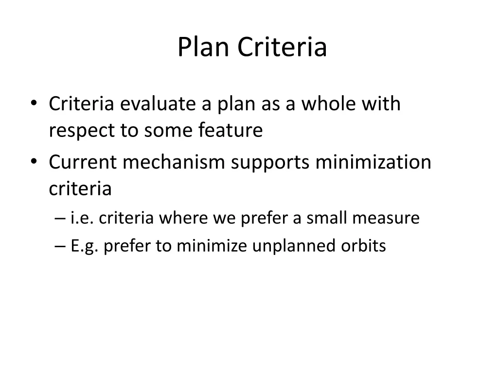 plan criteria